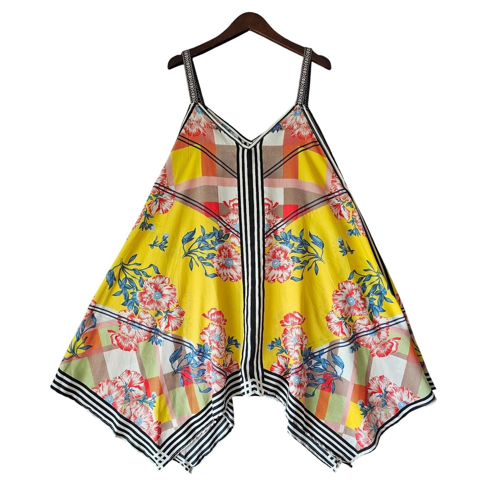 Rise & Bloom Womens Size L Yellow Floral Print Sleeveless V Neck Dress